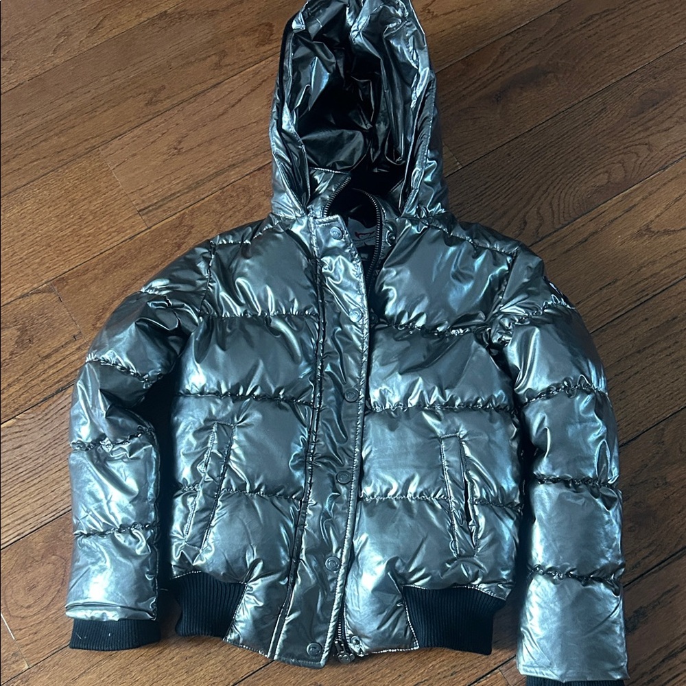 Appaman Girls 7 Metallic Silver Hooded Puffer Jacket